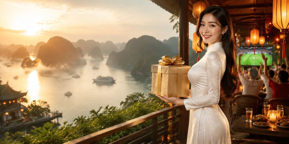 Người phụ nữ mặc áo dài tại Hội An xem điều khoản sử dụng nền tảng god88 trên điện thoại