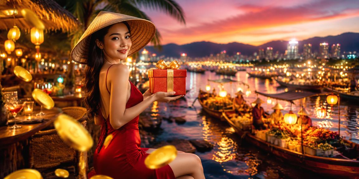 Người chơi tại Nha Trang đăng ký nhận thưởng với nón lá truyền thống