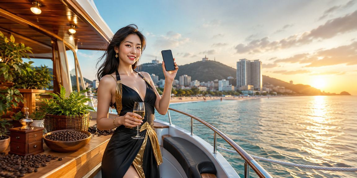 Người dùng VIP tại Vũng Tàu thao tác nhận thưởng trong quán cà phê